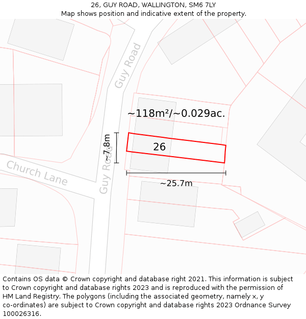 26, GUY ROAD, WALLINGTON, SM6 7LY: Plot and title map