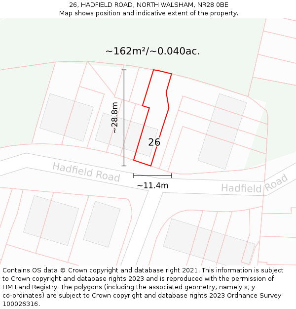 26, HADFIELD ROAD, NORTH WALSHAM, NR28 0BE: Plot and title map