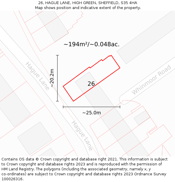 26, HAGUE LANE, HIGH GREEN, SHEFFIELD, S35 4HA: Plot and title map