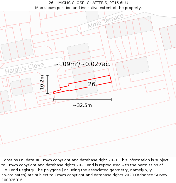 26, HAIGHS CLOSE, CHATTERIS, PE16 6HU: Plot and title map