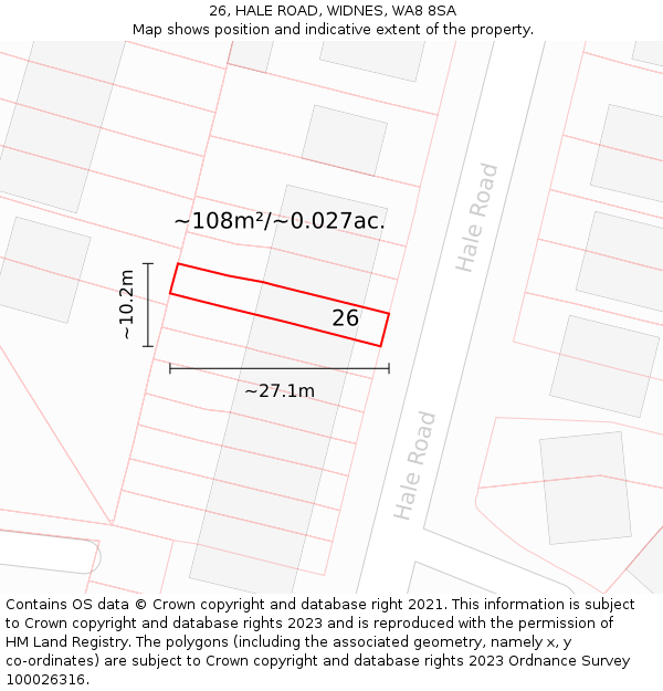 26, HALE ROAD, WIDNES, WA8 8SA: Plot and title map