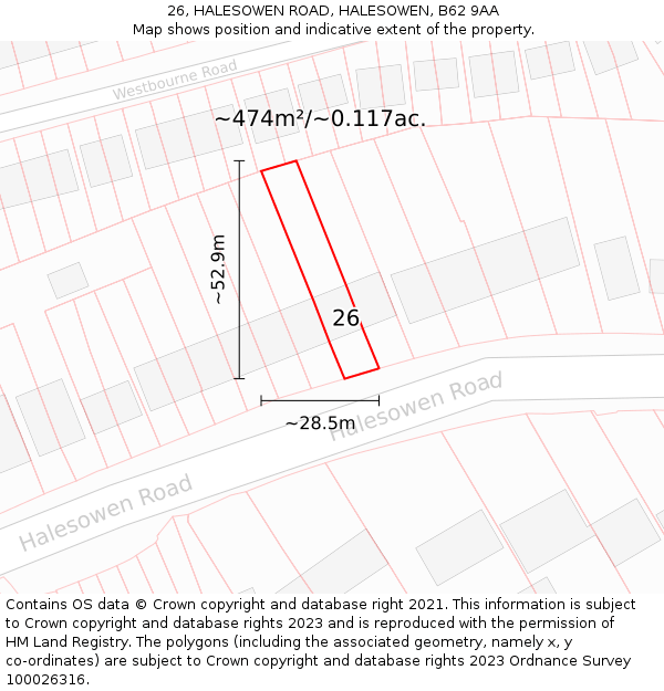 26, HALESOWEN ROAD, HALESOWEN, B62 9AA: Plot and title map