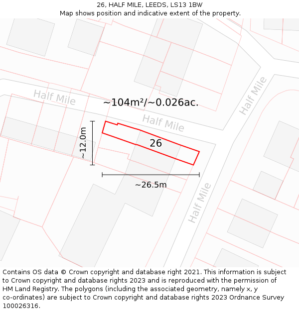 26, HALF MILE, LEEDS, LS13 1BW: Plot and title map