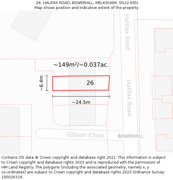 26, HALIFAX ROAD, BOWERHILL, MELKSHAM, SN12 6SN: Plot and title map