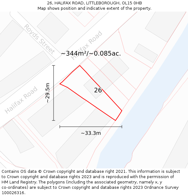 26, HALIFAX ROAD, LITTLEBOROUGH, OL15 0HB: Plot and title map