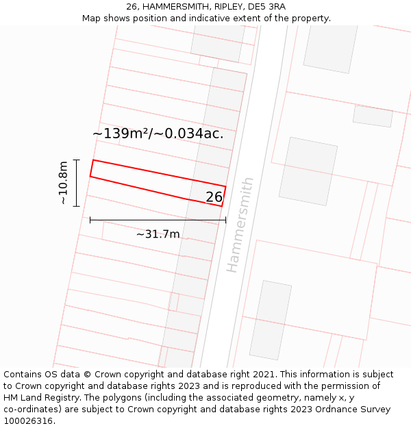 26, HAMMERSMITH, RIPLEY, DE5 3RA: Plot and title map