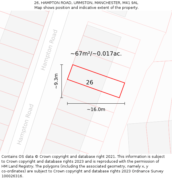 26, HAMPTON ROAD, URMSTON, MANCHESTER, M41 9AL: Plot and title map