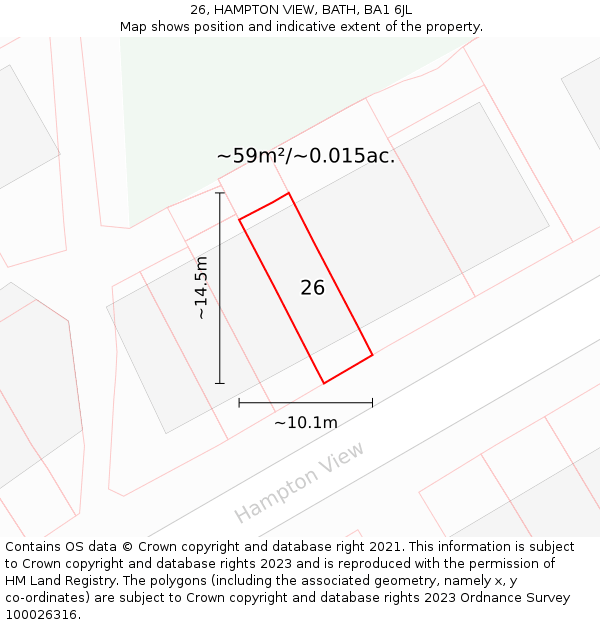 26, HAMPTON VIEW, BATH, BA1 6JL: Plot and title map