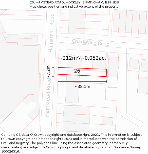 26, HAMSTEAD ROAD, HOCKLEY, BIRMINGHAM, B19 1DB: Plot and title map