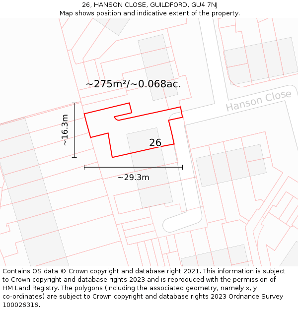 26, HANSON CLOSE, GUILDFORD, GU4 7NJ: Plot and title map