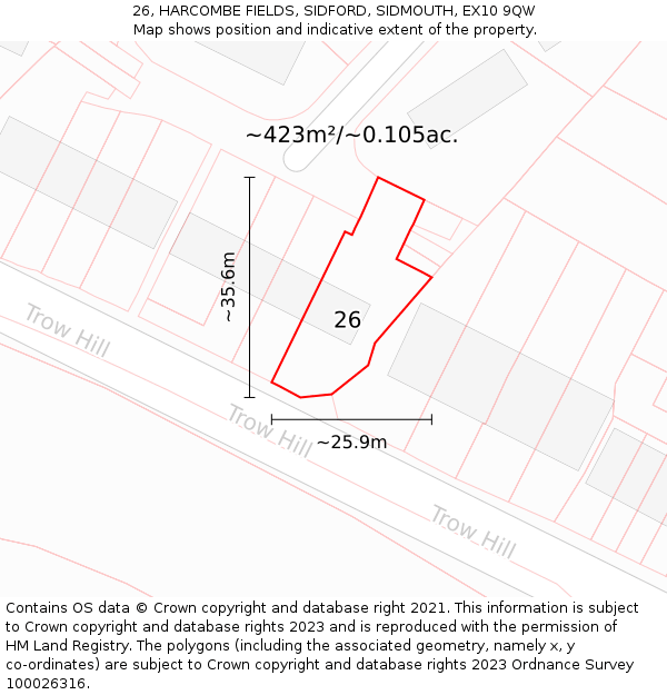 26, HARCOMBE FIELDS, SIDFORD, SIDMOUTH, EX10 9QW: Plot and title map