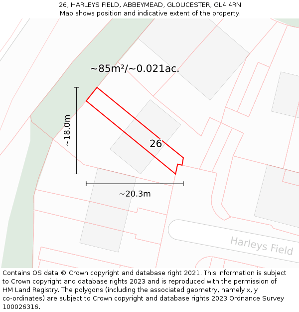 26, HARLEYS FIELD, ABBEYMEAD, GLOUCESTER, GL4 4RN: Plot and title map