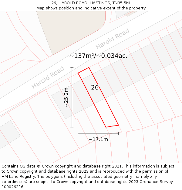 26, HAROLD ROAD, HASTINGS, TN35 5NL: Plot and title map