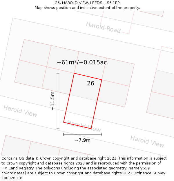 26, HAROLD VIEW, LEEDS, LS6 1PP: Plot and title map