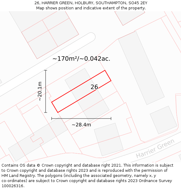 26, HARRIER GREEN, HOLBURY, SOUTHAMPTON, SO45 2EY: Plot and title map