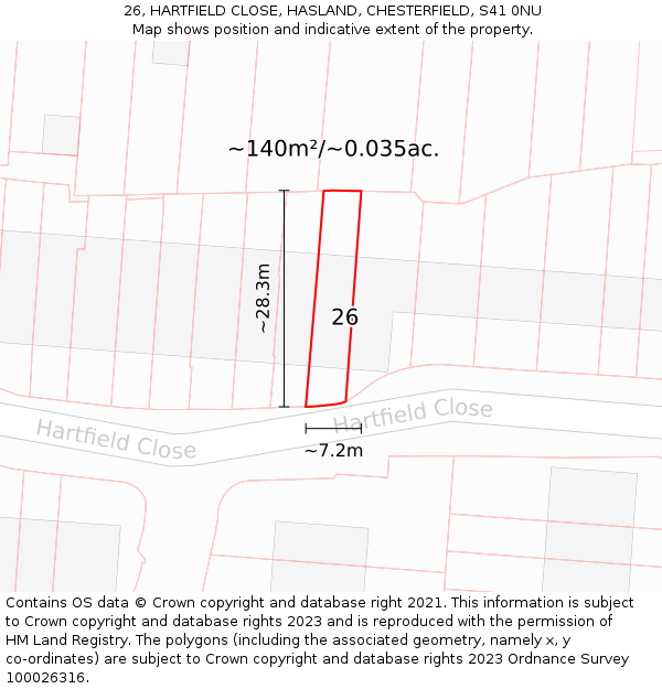 26, HARTFIELD CLOSE, HASLAND, CHESTERFIELD, S41 0NU: Plot and title map