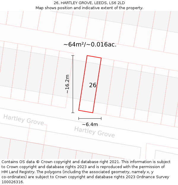 26, HARTLEY GROVE, LEEDS, LS6 2LD: Plot and title map