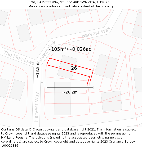 26, HARVEST WAY, ST LEONARDS-ON-SEA, TN37 7SL: Plot and title map