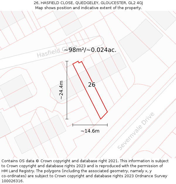 26, HASFIELD CLOSE, QUEDGELEY, GLOUCESTER, GL2 4GJ: Plot and title map
