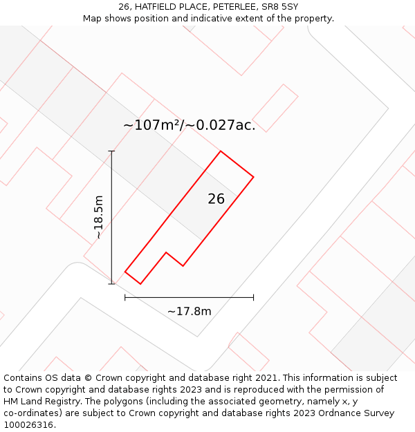 26, HATFIELD PLACE, PETERLEE, SR8 5SY: Plot and title map