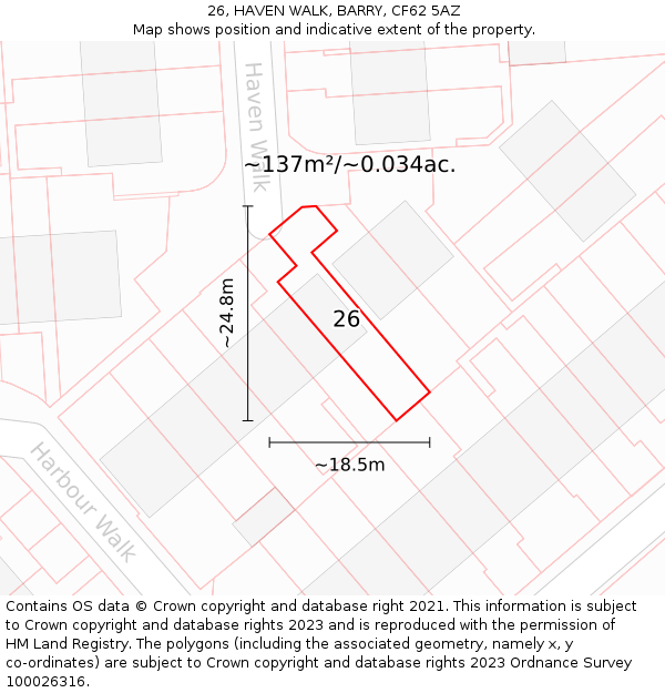 26, HAVEN WALK, BARRY, CF62 5AZ: Plot and title map