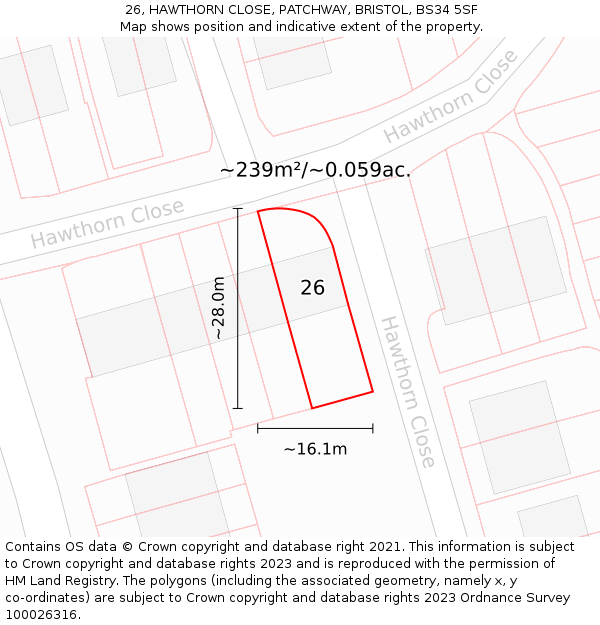 26, HAWTHORN CLOSE, PATCHWAY, BRISTOL, BS34 5SF: Plot and title map