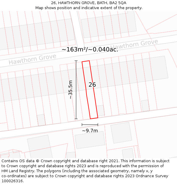 26, HAWTHORN GROVE, BATH, BA2 5QA: Plot and title map