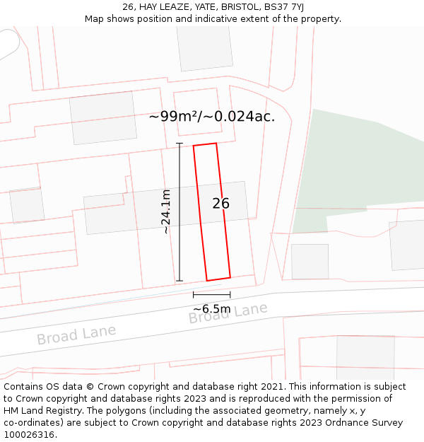 26, HAY LEAZE, YATE, BRISTOL, BS37 7YJ: Plot and title map