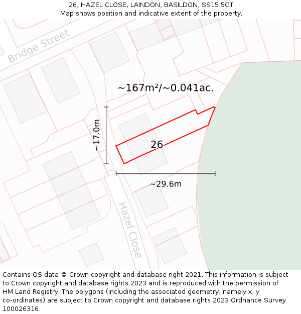 26, HAZEL CLOSE, LAINDON, BASILDON, SS15 5GT: Plot and title map