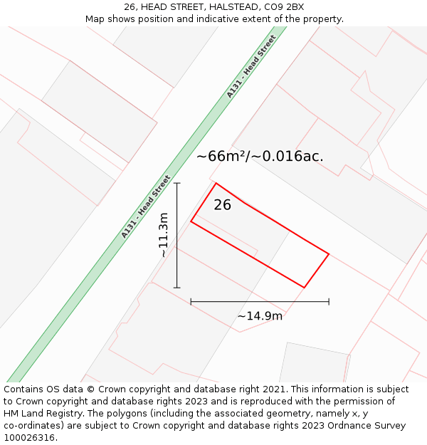 26, HEAD STREET, HALSTEAD, CO9 2BX: Plot and title map