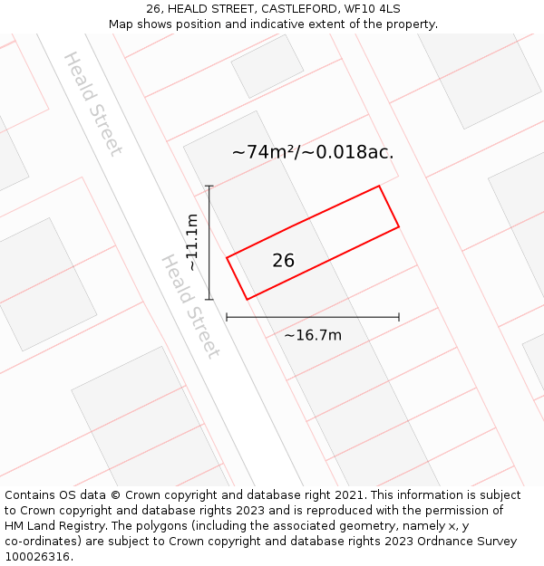 26, HEALD STREET, CASTLEFORD, WF10 4LS: Plot and title map