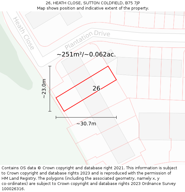 26, HEATH CLOSE, SUTTON COLDFIELD, B75 7JP: Plot and title map