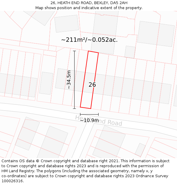 26, HEATH END ROAD, BEXLEY, DA5 2AH: Plot and title map