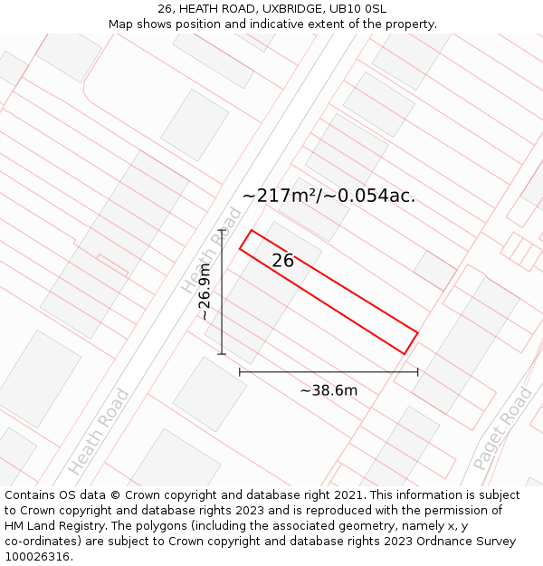 26, HEATH ROAD, UXBRIDGE, UB10 0SL: Plot and title map