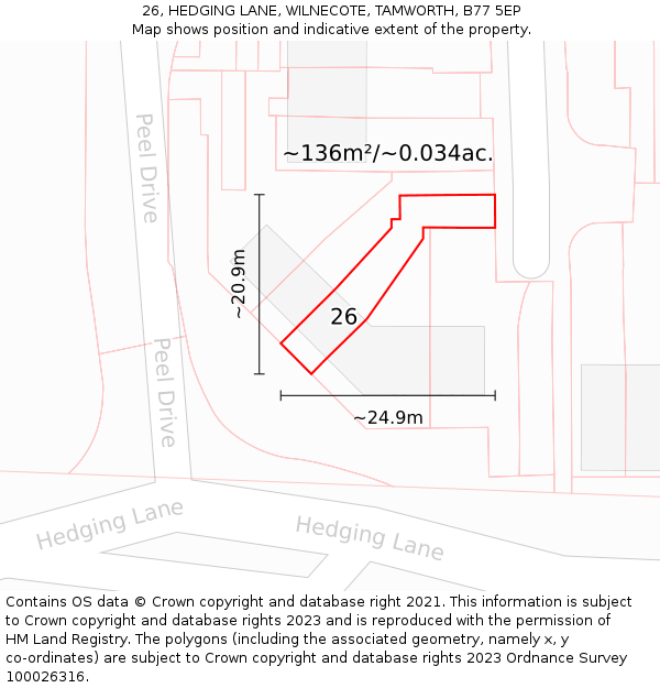 26, HEDGING LANE, WILNECOTE, TAMWORTH, B77 5EP: Plot and title map