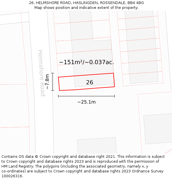 26, HELMSHORE ROAD, HASLINGDEN, ROSSENDALE, BB4 4BG: Plot and title map