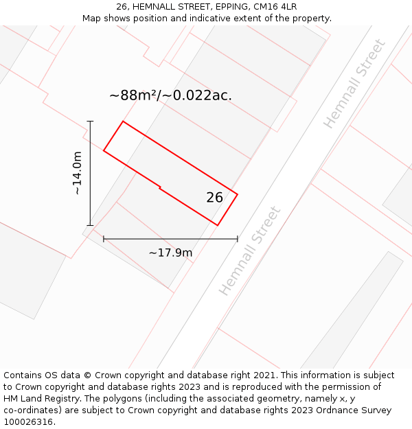 26, HEMNALL STREET, EPPING, CM16 4LR: Plot and title map