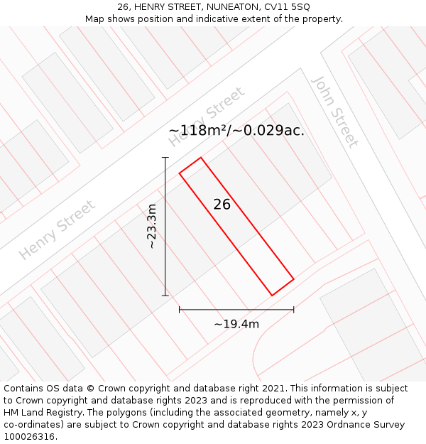 26, HENRY STREET, NUNEATON, CV11 5SQ: Plot and title map