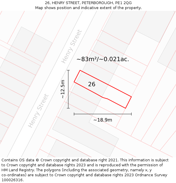 26, HENRY STREET, PETERBOROUGH, PE1 2QG: Plot and title map