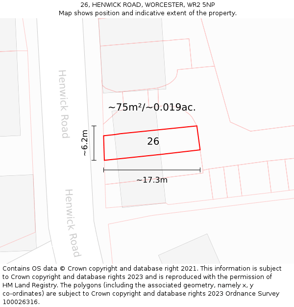 26, HENWICK ROAD, WORCESTER, WR2 5NP: Plot and title map