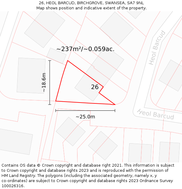 26, HEOL BARCUD, BIRCHGROVE, SWANSEA, SA7 9NL: Plot and title map