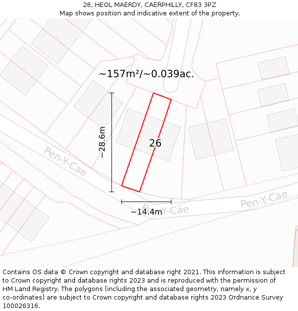 26, HEOL MAERDY, CAERPHILLY, CF83 3PZ: Plot and title map