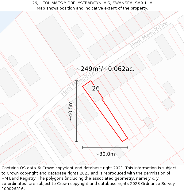26, HEOL MAES Y DRE, YSTRADGYNLAIS, SWANSEA, SA9 1HA: Plot and title map