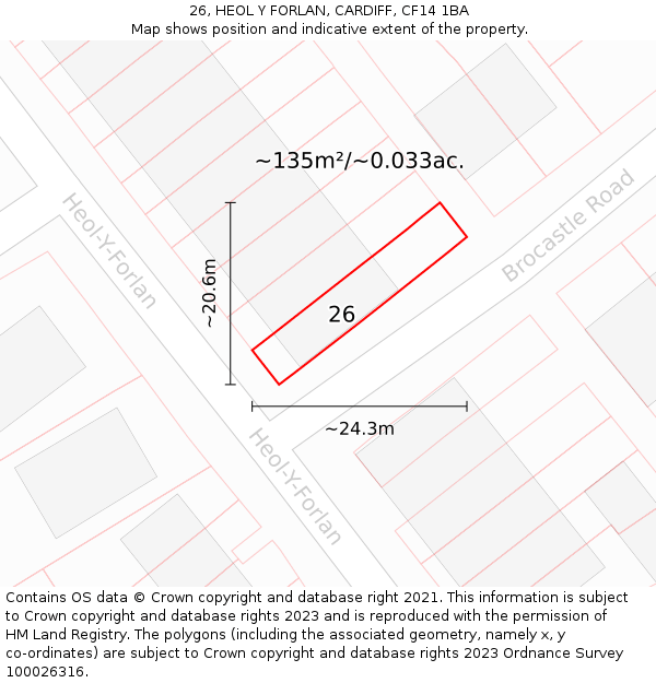 26, HEOL Y FORLAN, CARDIFF, CF14 1BA: Plot and title map