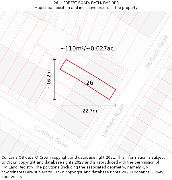 26, HERBERT ROAD, BATH, BA2 3PR: Plot and title map