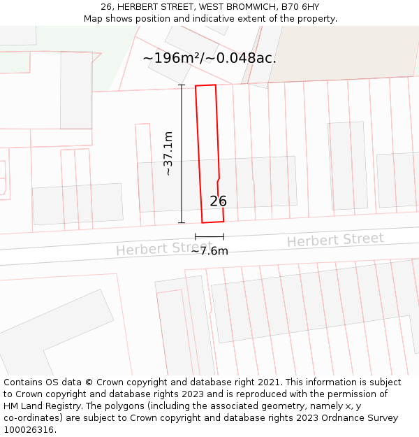 26, HERBERT STREET, WEST BROMWICH, B70 6HY: Plot and title map