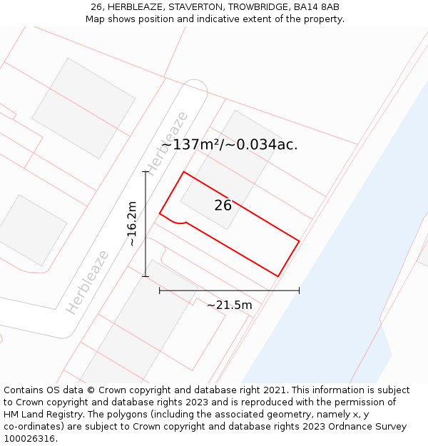 26, HERBLEAZE, STAVERTON, TROWBRIDGE, BA14 8AB: Plot and title map