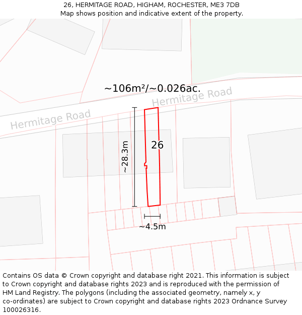 26, HERMITAGE ROAD, HIGHAM, ROCHESTER, ME3 7DB: Plot and title map