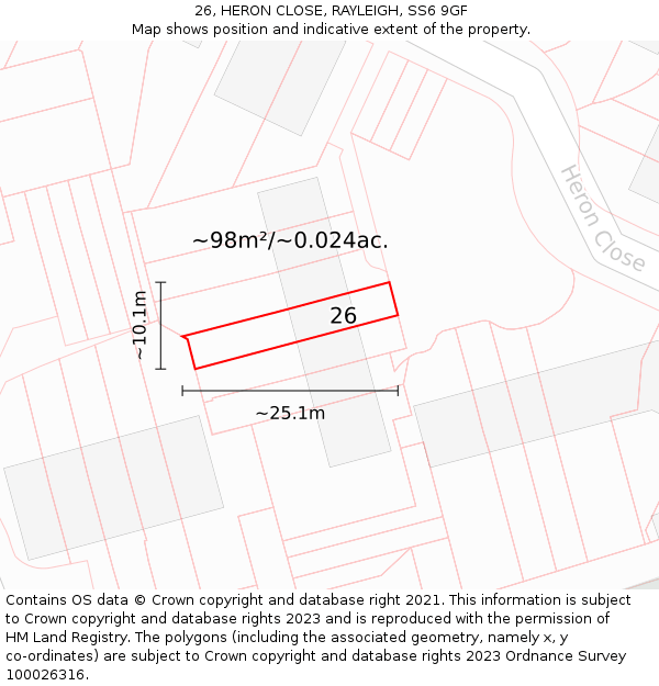 26, HERON CLOSE, RAYLEIGH, SS6 9GF: Plot and title map