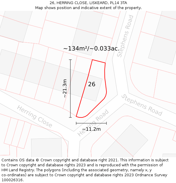 26, HERRING CLOSE, LISKEARD, PL14 3TA: Plot and title map